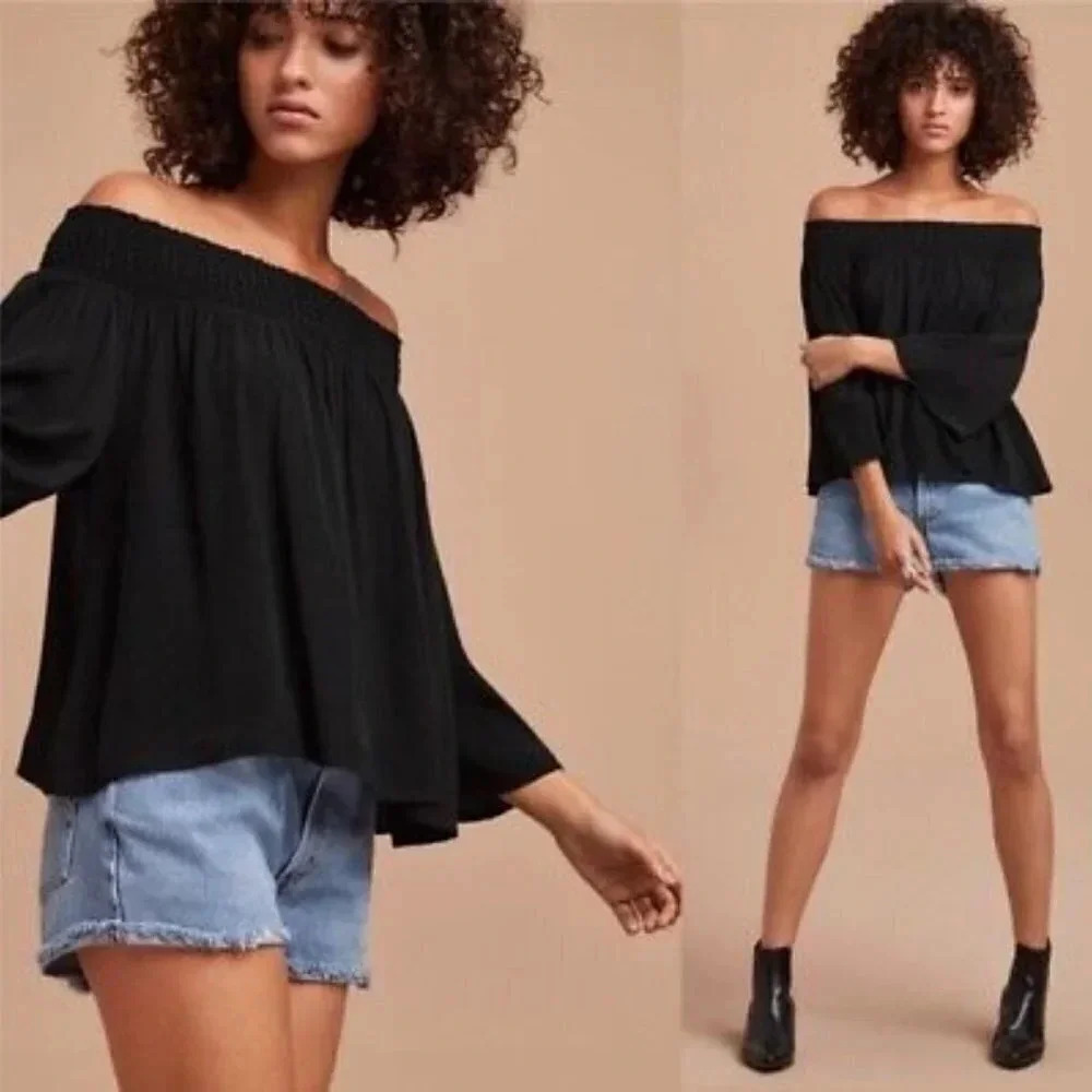 Aritzia  Talula Off Shoulder Navy Top